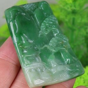 Certified Green 100% Natural Jade Jadeite landscape Pendant